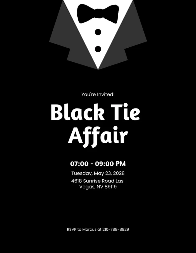 Black And White Simple Black Tie Invitation Template