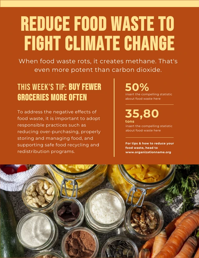 Brown And Yellow Modern Climate Impact Food Waste Poster Template