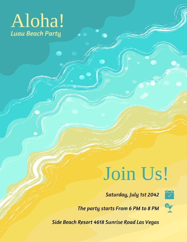 Blue And Yellow Modern Illlustration Beach Luau Invitation Template