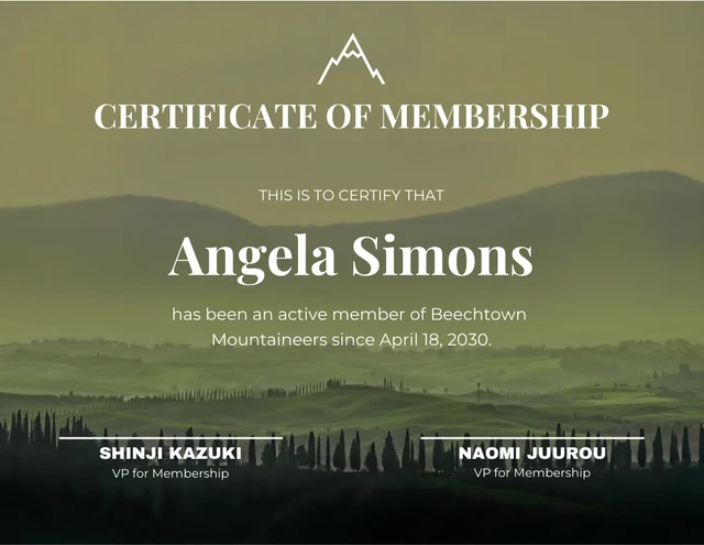 Green Simple Mountain Membership Certificates Template