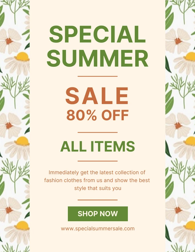 Weiße und hellgelbe Blumenmuster-Spezialplakatvorlage für den Sommerschlussverkauf