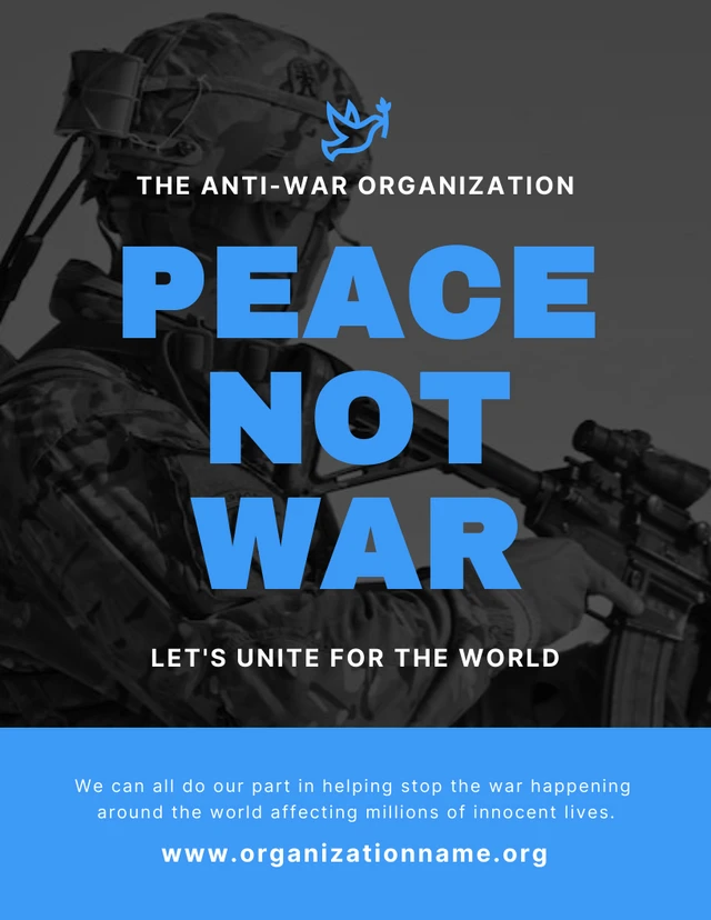 Schwarze einfache Friedens-Antikriegs-Plakatvorlage