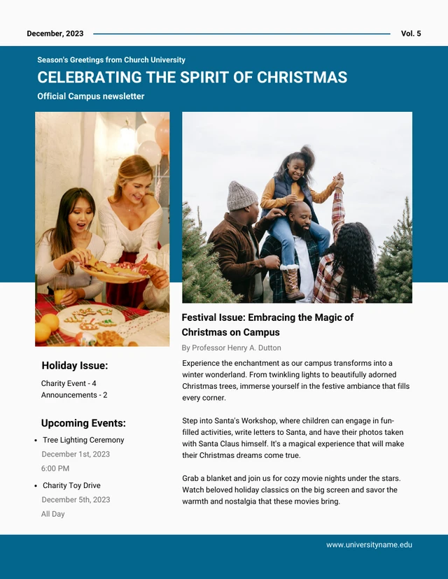 Blue Simple Celebrating The Spirit Of Christmas Newsletter Template