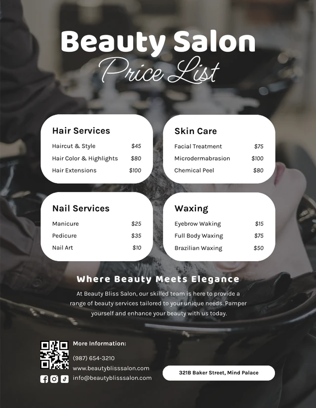 White and Black Simple Beauty Salon Price Lists Template