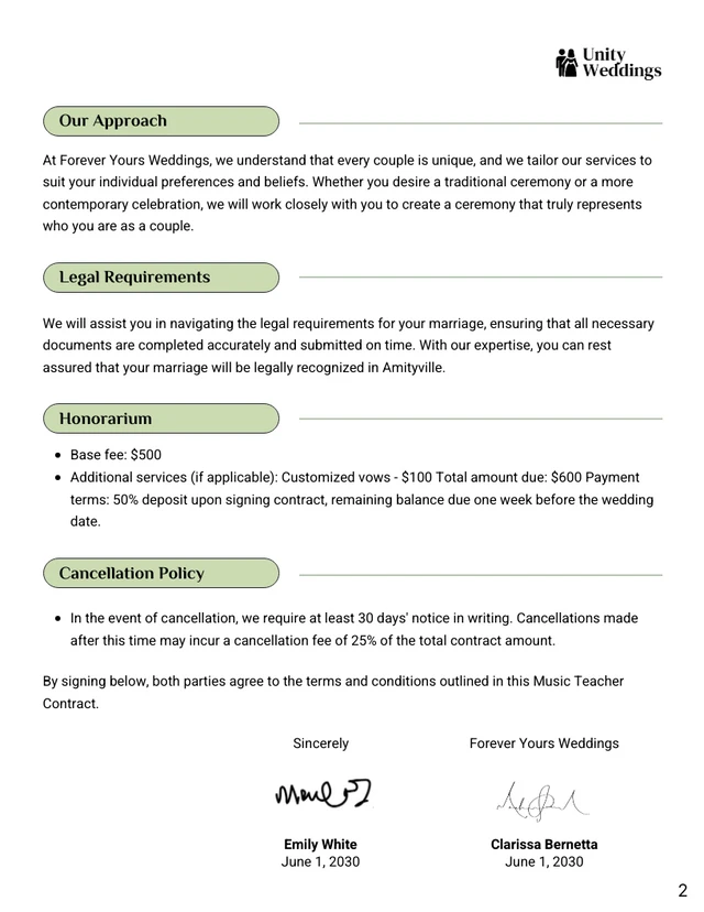 Wedding Officiant Contract Template - Página 2