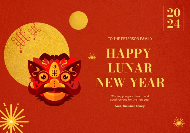 Red and Gold Dragon Lunar New Year Card Template