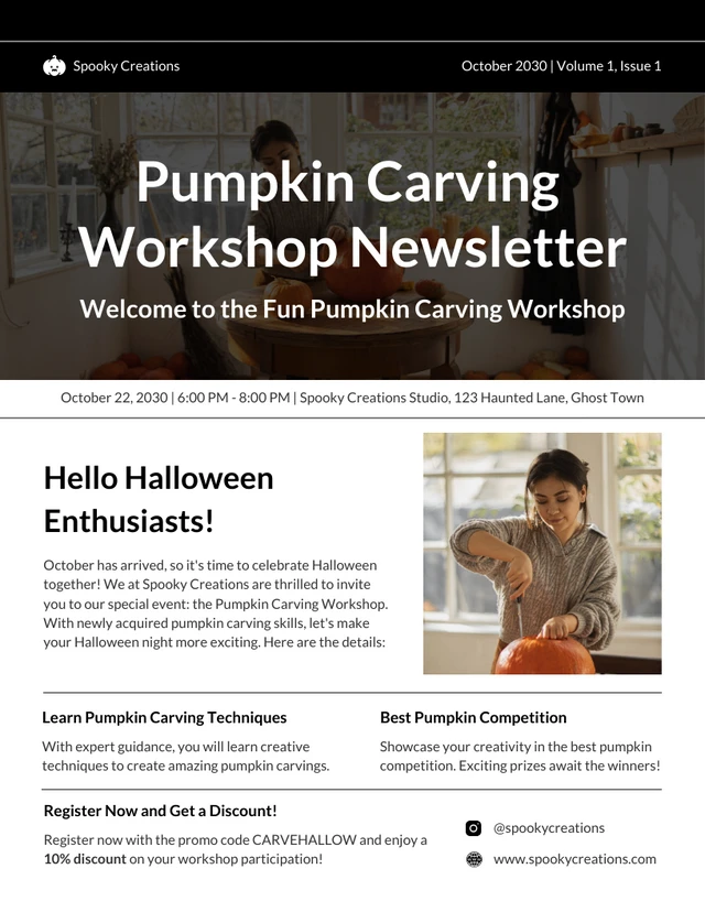 Pumpkin Carving Workshop Newsletter Template