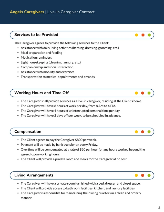 Live-In Caregiver Contract Template - Página 2