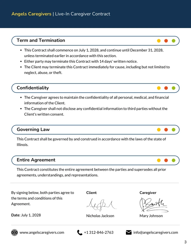 Live-In Caregiver Contract Template - Pagina 3