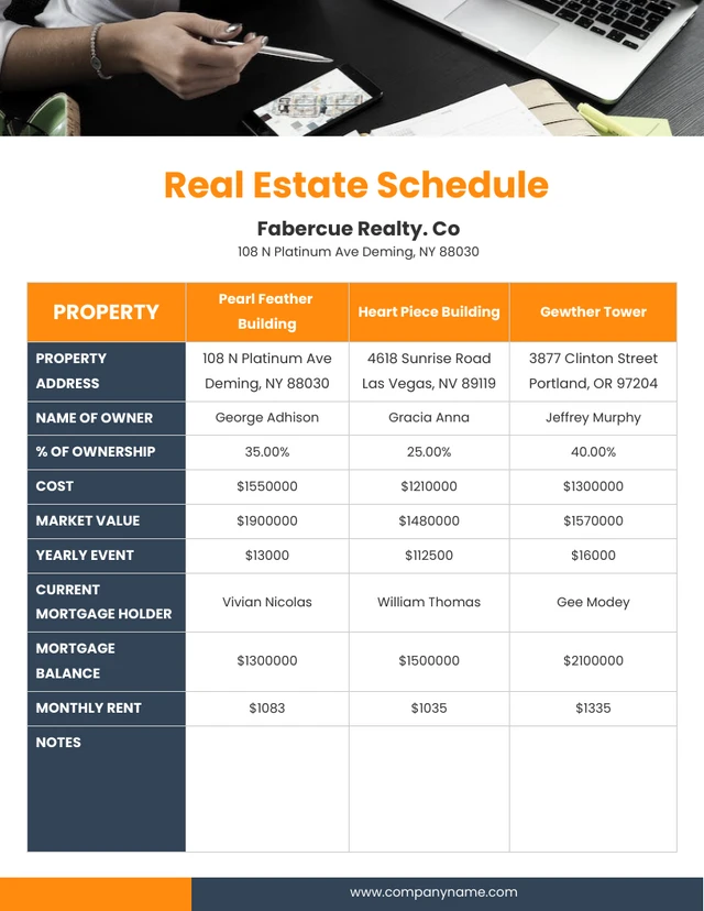 Orange and Blue Real Estate Schedule Template