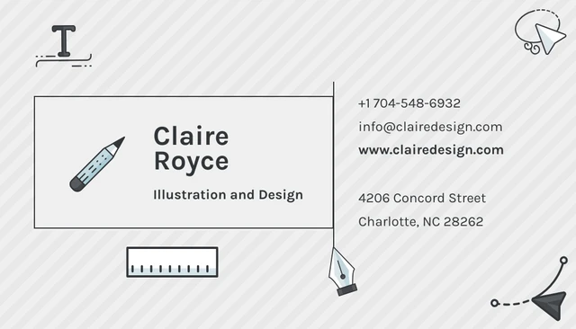 Gray Illustration Personal Business Card - Page 1