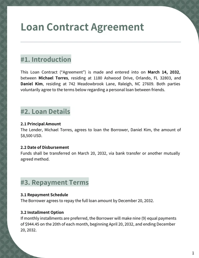 Loan Contract Between Friends Template - Página 1