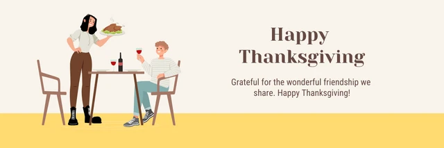 Beige And Yellow Minimalist Illustration Happy Thanksgiving Banner Template