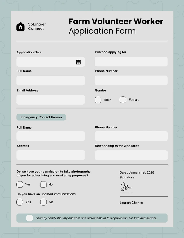Soft Green Volunteer and Community Service Forms Template