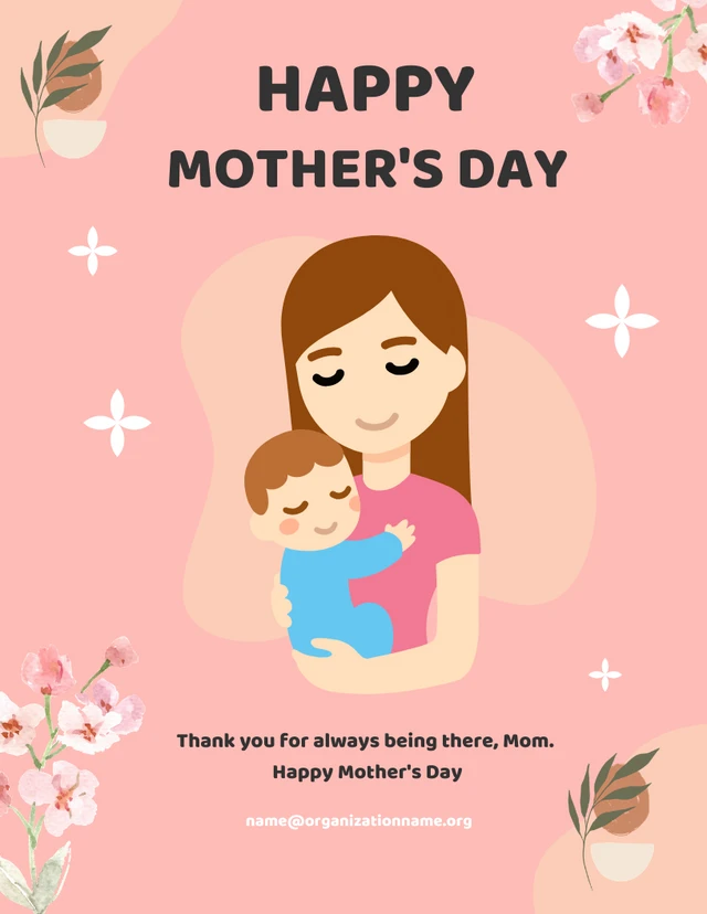 Pink Brown Illustrated Mother's Day Template