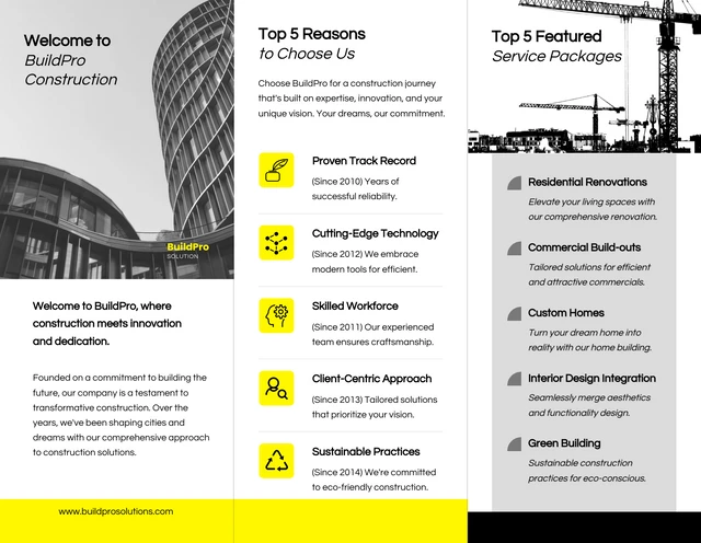 BW Yellow Construction Tri Fold Brochure - Page 2