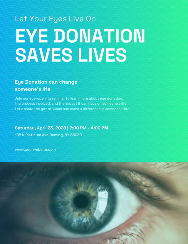 Modelo de pôster de doação de olhos em gradiente verde e azul