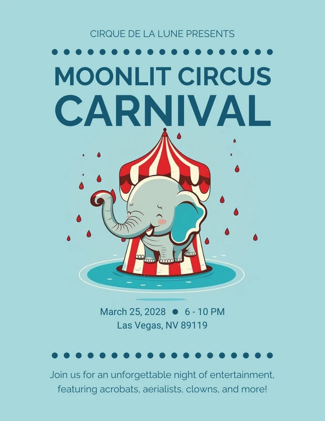 Sky Blue Moonlit Circus Carnival Poster Template
