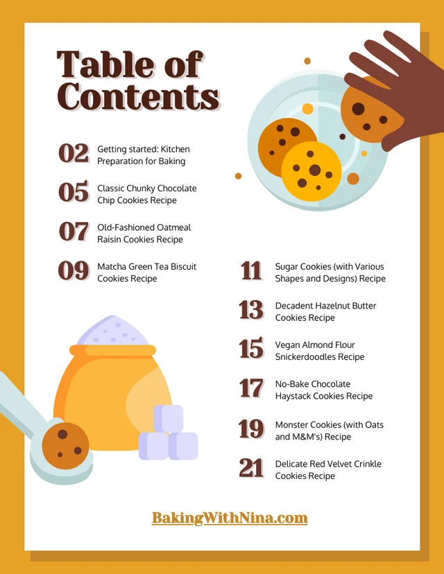 Modèle de table des matières de livre de recettes de biscuits illustratifs