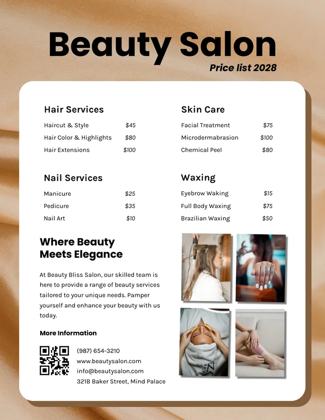 Background Cream Beauty Salon Price Lists Template