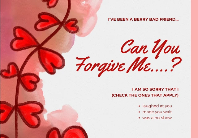 Light Grey And Red Modern Watercolor Apology Card Template