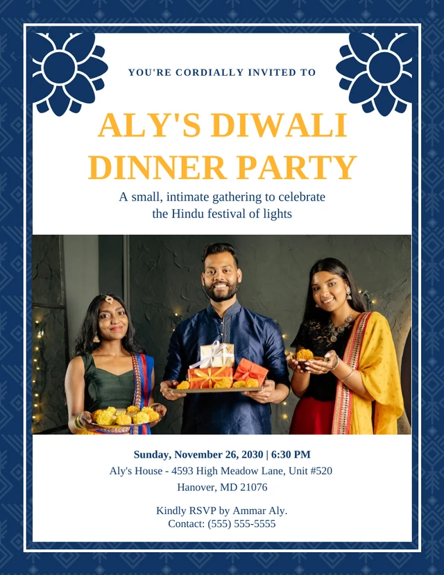 Blue And White Modern Diwali Party Poster Template