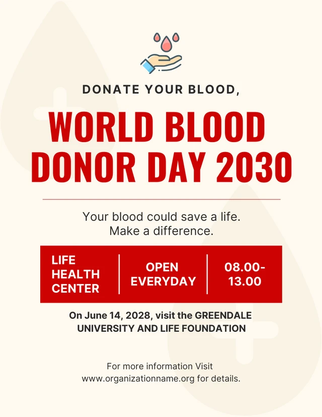 Modèle d'Affiche de la Journée mondiale du don de sang minimaliste beige et rouge