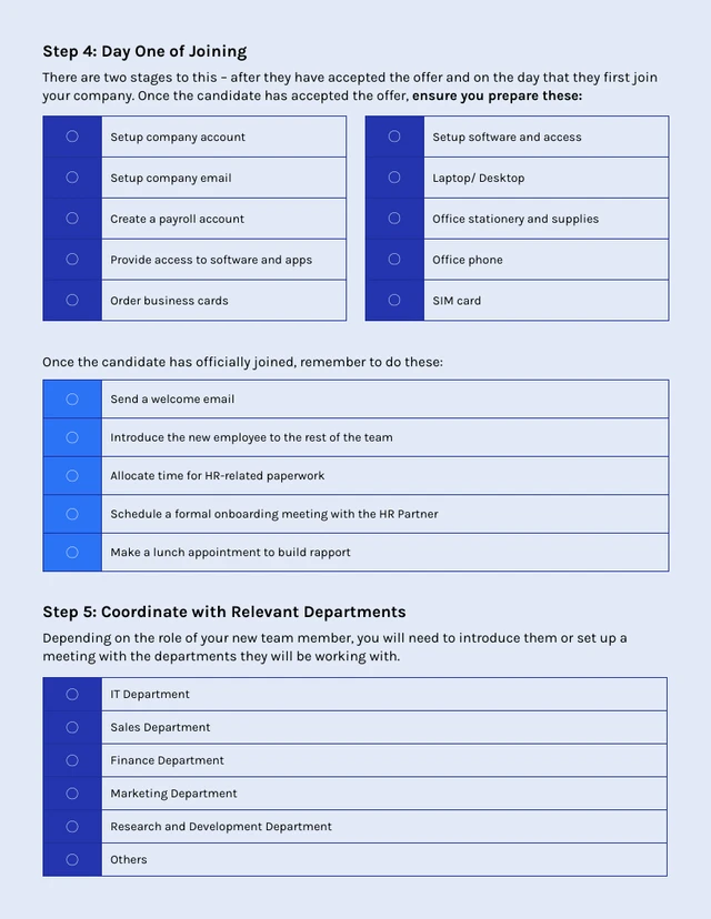 Blue New Employee Onboarding Checklist Template - Page 3