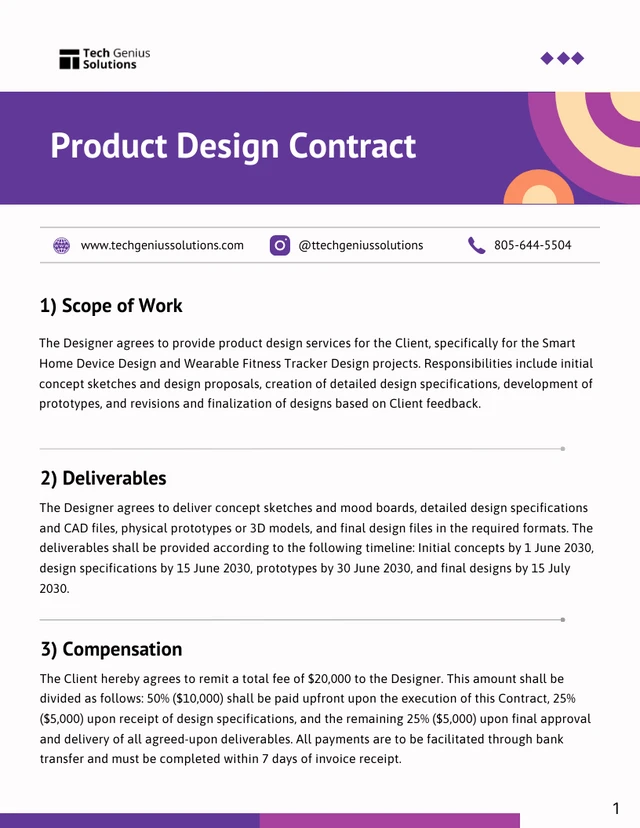 Product Design Contract Template - page 1