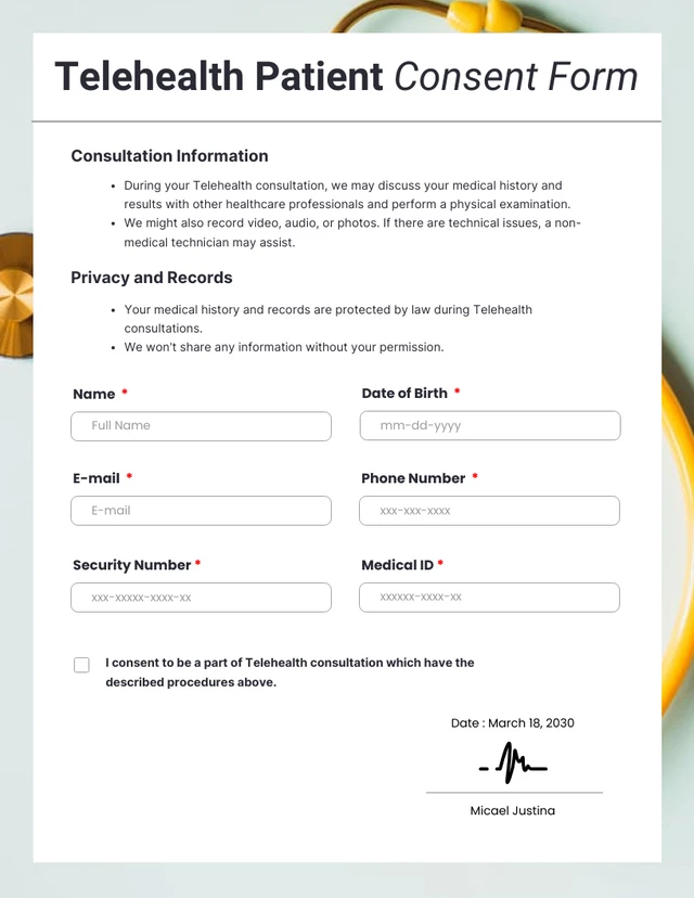 Clean Medical Consent Form Template