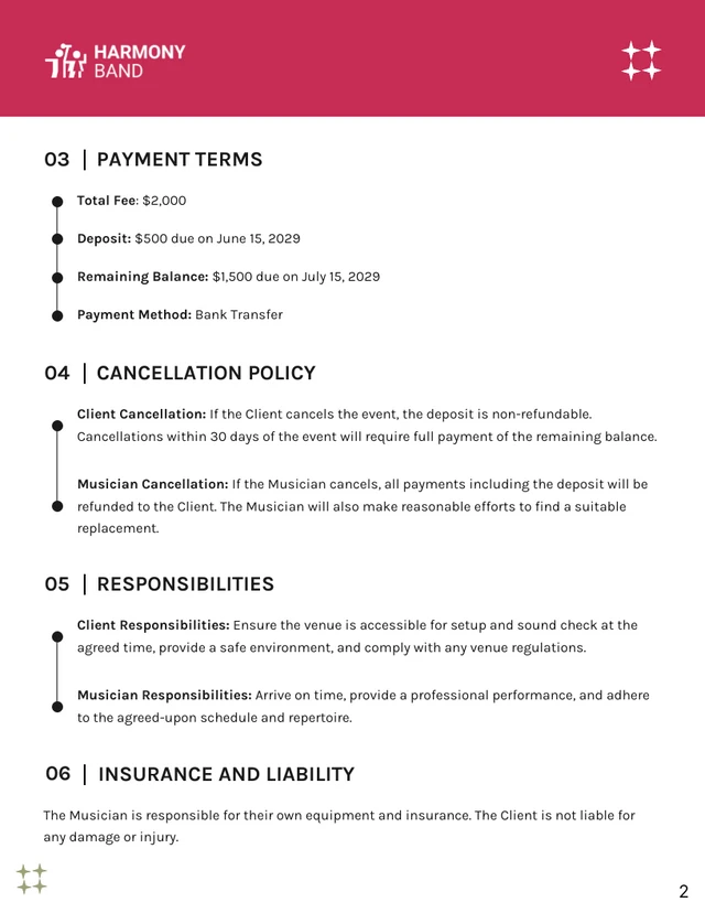 Wedding Musician Contract Template - Seite 2