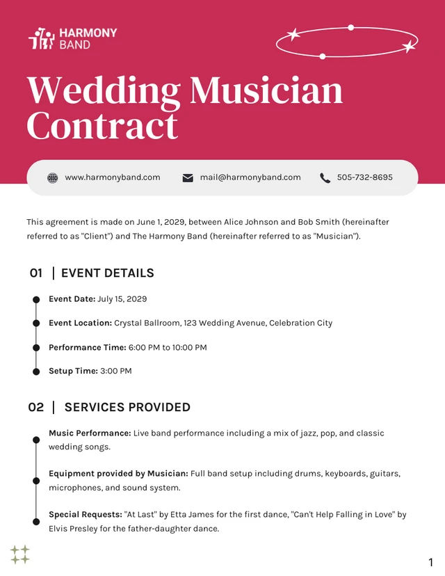 Wedding Musician Contract Template - page 1