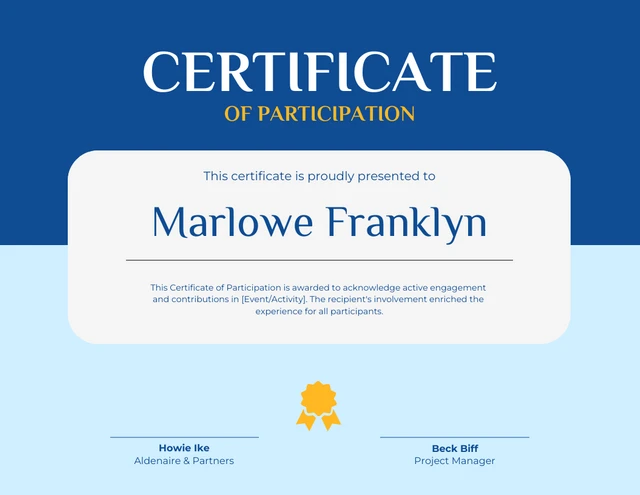 Blue Simple Participation Certificate Template
