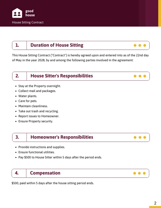 House Sitting Contract Template - صفحة 2