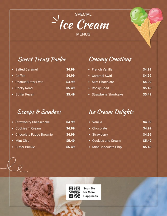 Friendly Brown Ice Cream Menus Template