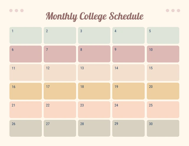 Pastel Color Aesthetic Monthly College Schedule Template
