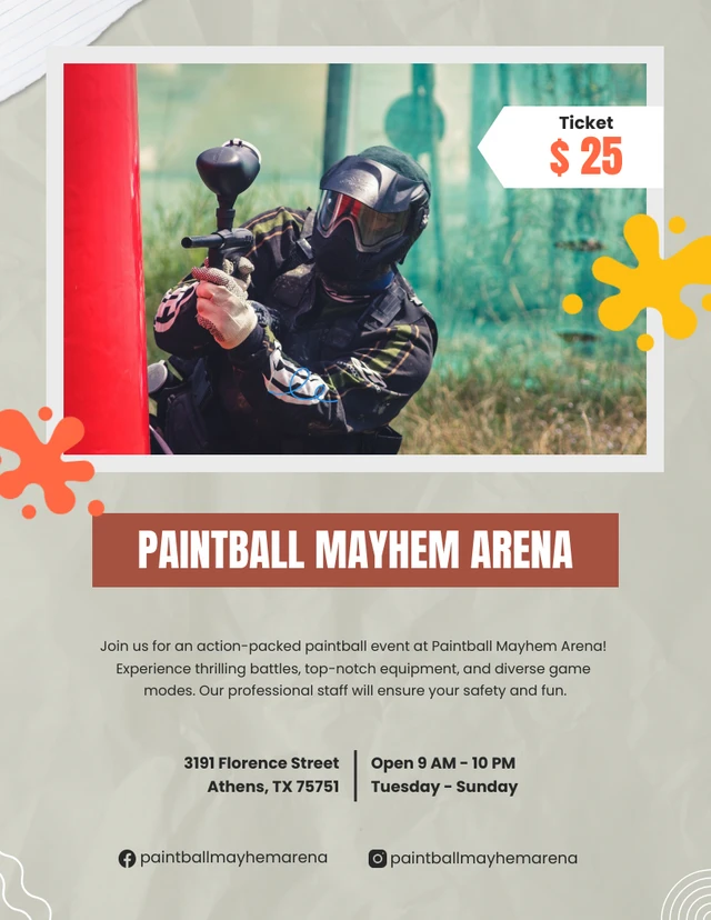 Green Olive Paper Texture Paintball Promotion Flyer Template