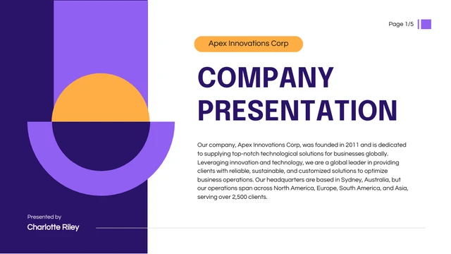 Purple And Yellow Geometric Company Presentation - Page 1