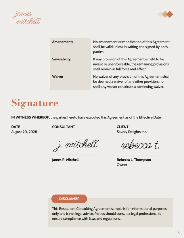 Restaurant Consulting Contract Template - page 5