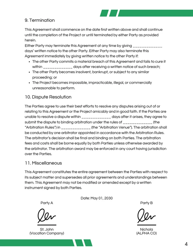 Green and White Corporate Joint Venture Agreement - Page 4