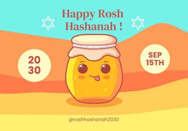 Farbenfrohe, verspielte fröhliche Rosh Hashanah-Kartenvorlage