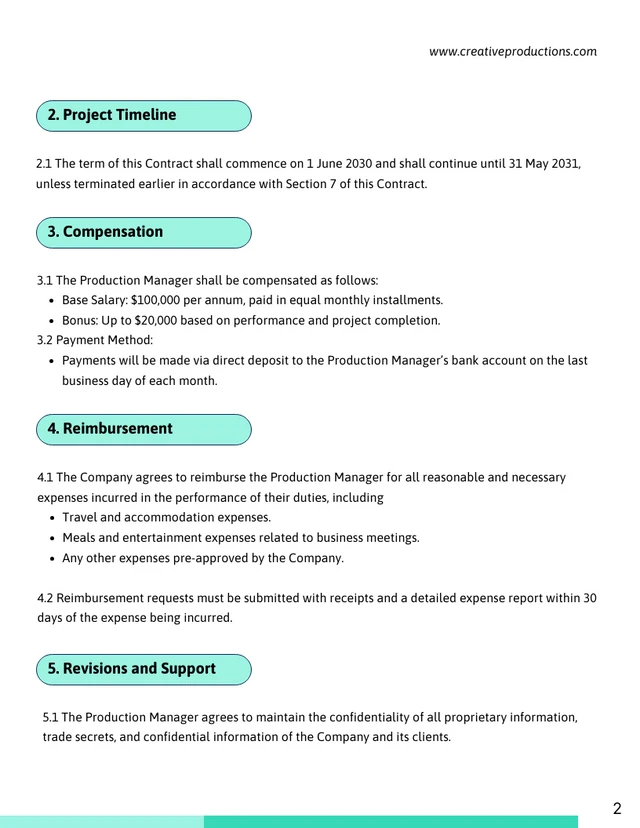 Production Manager Contract Template - صفحة 2