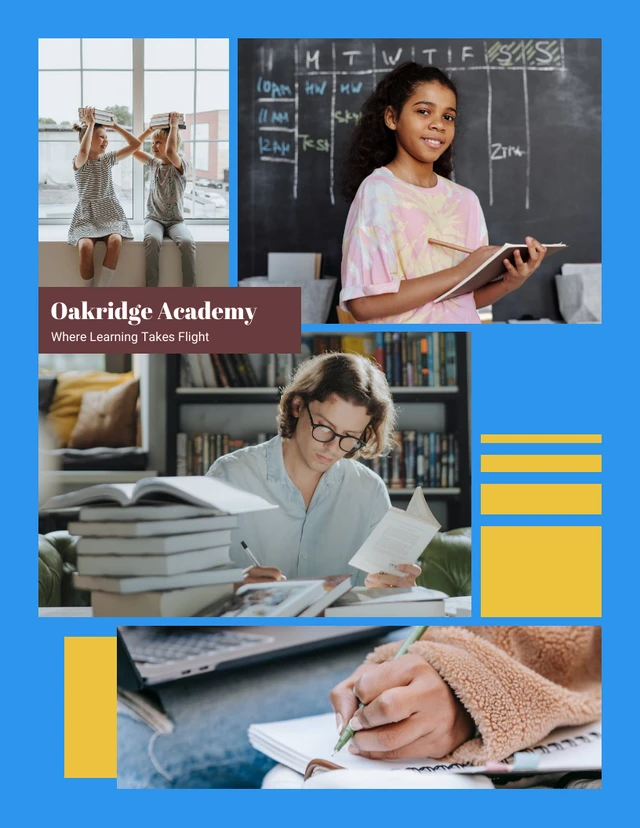 blue and yellow tagline school photo collage Template