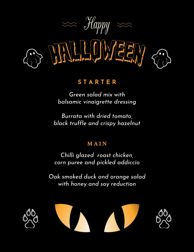 Modèle de menu Happy Halloween minimaliste noir