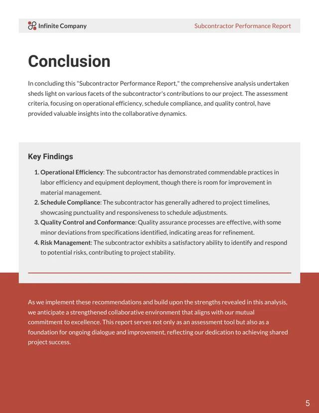 Subcontractor Performance Report - Page 5