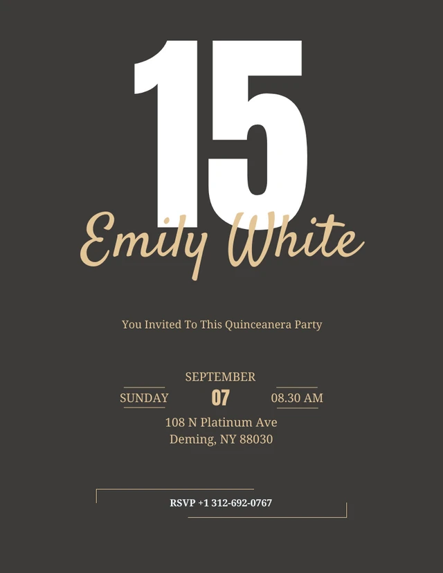 White Gold Neutral Sweet 15 Quinceanera Invitation Template