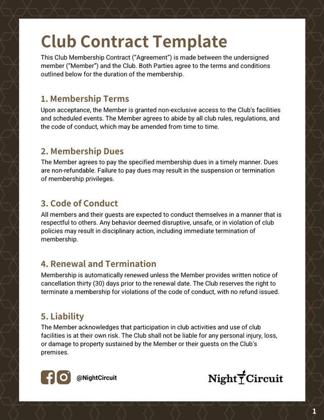 Club Contract Template - page 1