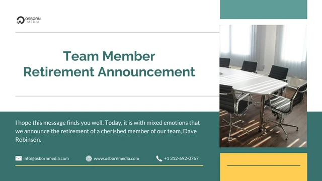 Team Member Retirement Announcement Company Presentation - Página 1