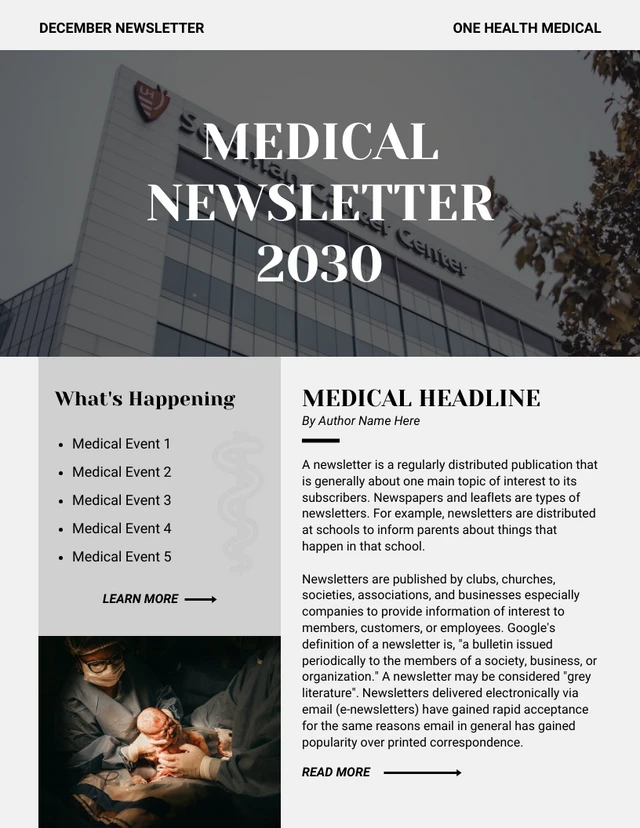 Black And White Minimalist Medical Email Newsletter
