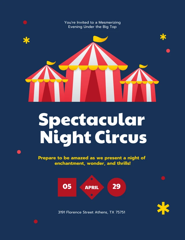 Dark Blue And Red Circus Invitation Template